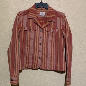 Christopher & Banks Jacket Stsretch S Red Stripes Long Sleeves Buttons Pockets